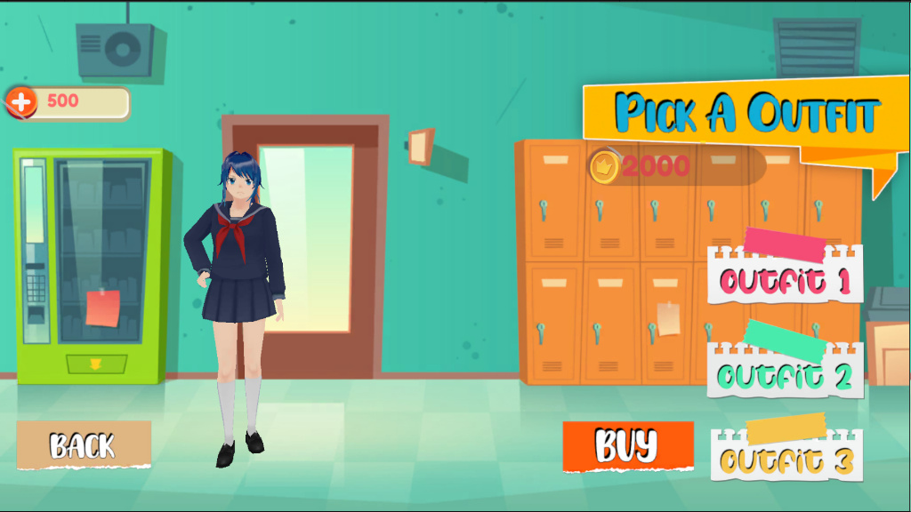 Trying on a school blazer